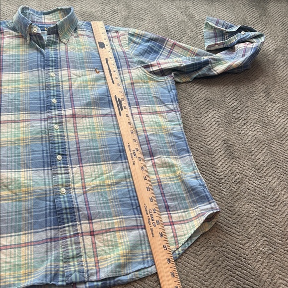 Ralph Lauren Plaid Button Down Shirt L Blue Green Cotton Classic - Picture 9 of 10